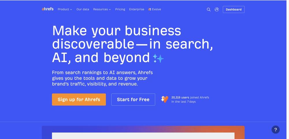 Screenshot of the Ahrefs or SEMrush website