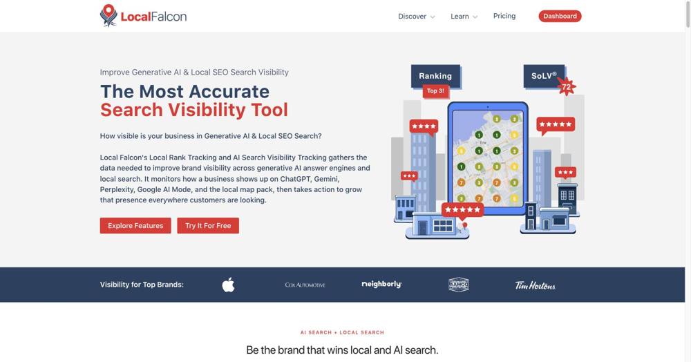 Screenshot of the Local Falcon website